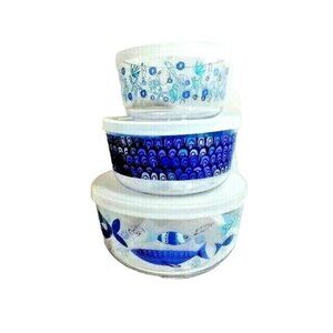 Nautical Fish 3-piece Nesting Bowl Set Clear Acrylic Lids BPA Free NEW